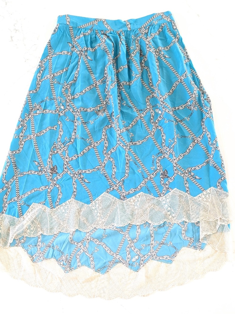 ZADIG & VOLTAIRE Joslin Silk Skirt Teal Chain Print Size L IT 42 NWT Lace Midi - Picture 1 of 11